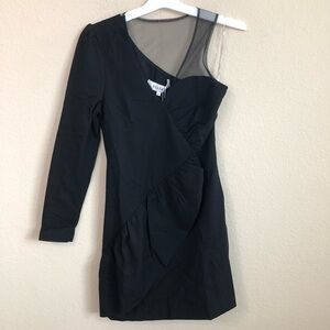 Elliatt Dress Black One Sleeve Asymmetrical Mesh Ruffle Sexy Trendy LBD Prom NWT